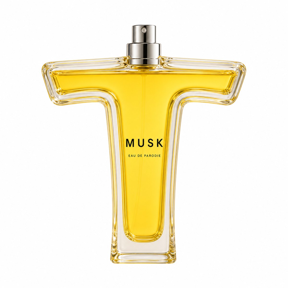 Pee on Musk Eau de Parfum: front view of the T-shaped bottle, labeled MUSK Eau de Parodie